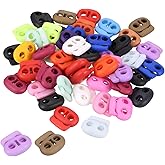PATIKIL 0.9x0.8" Cord Locks Assorted, 50 Pack Double Hole Spring End Toggle Stopper for Drawstring Bag Shoelaces, Multicolor