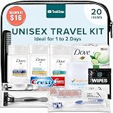 Travel Essentials Hygiene Kit Premium Name Brand TSA Approved Toiletry Bag | Shampoo, Conditioner, Body Wash, Soap, Deodorant, Toothpaste, Razor, Shave Cream, Toothbrush, Comb, Nail Clippers, Wipes