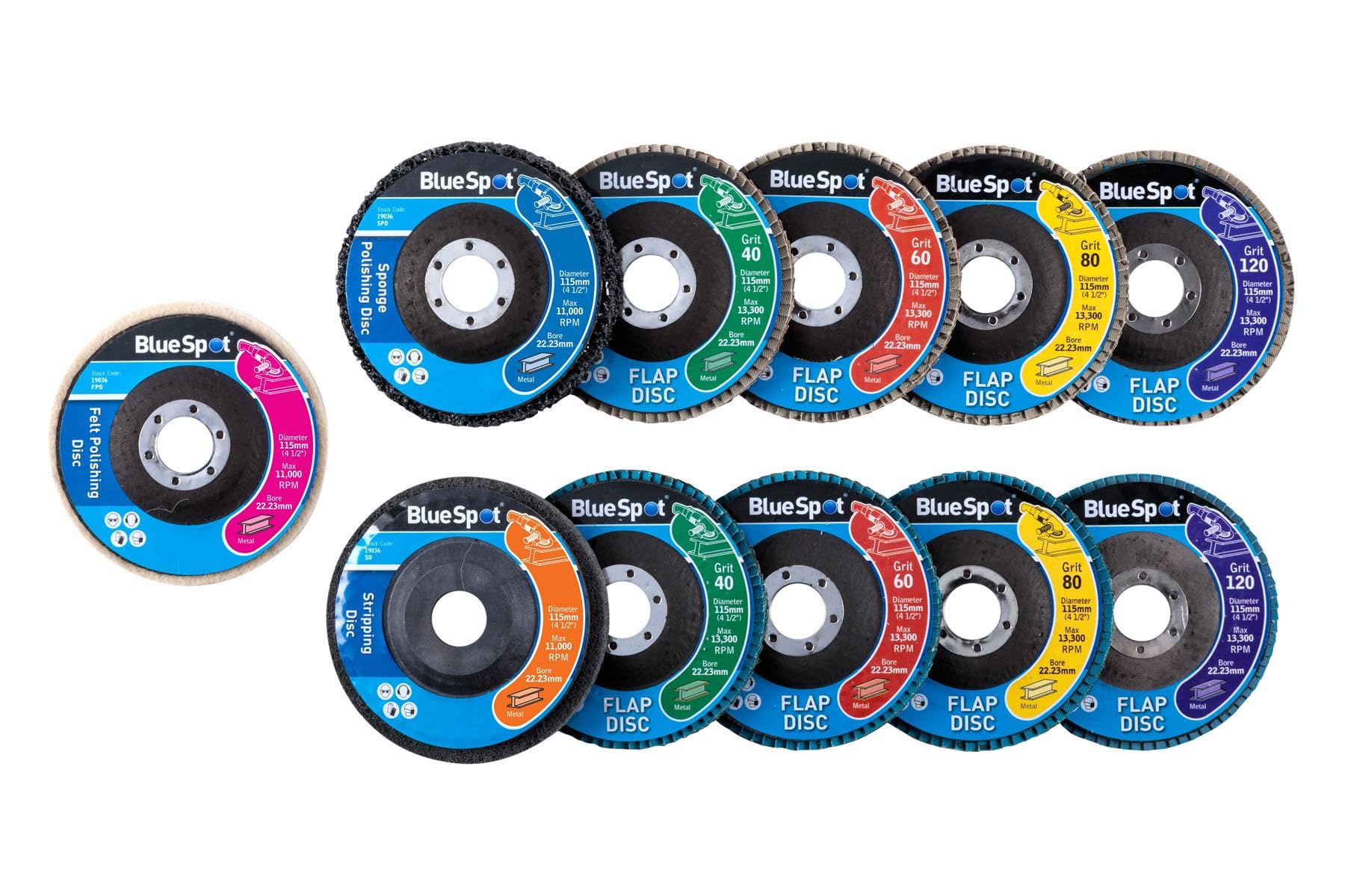 Bluespot 19036 11pce Polishing and Flap Disc Set