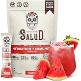 Salud 2-in-1 Hydration + Immunity Drink Mix, Watermelon Margarita | Electrolytes Powder, Agua Fresca, Elderberry, Dairy &amp; Soy Free, Non-GMO, Gluten Free, Vegan, 1g Sugar (15 Servings)