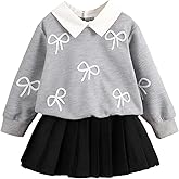 WDIRARA Girl's 2 Piece Outfits Bow Collar Sweatshirt Pleated Skirt Set Cute Outfits
