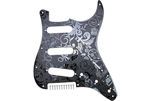 OVSAL Stainless Steel Guitar Pick guard 11 holes SSS Single Coil Mounting Screws 9/32''Potentiometer Metal Electric Guitar Pickguard Compatible with Stratocaster Strat ST Style Guitar(Black)