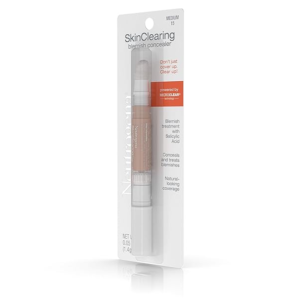 NEUTROGENA SKINCLEARING BLEMISH CONCEALER FACE MAKEUP WITH SALICYLIC ACID ACNE MEDICINE, NON-COMEDOGENIC AND OIL-FREE CONCEALER HELPS COVER, TREAT & PREVENT BREAKOUTS, MEDIUM 15,.05 OZ