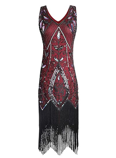 JaosWish Damen 1920er Gatsby Kleid Flapper Retro 20er Jahre Charleston Kleider Kostüm Party