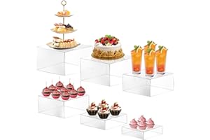 PARGAGAM 6PCS Buffet Risers, Food Risers for Buffet Table, Buffet Risers and Stands, Acrylic Clear Boxes for Food Display, Acrylic Cube Boxes big size(10"-9"-8"-7.5"-6.7"-6")