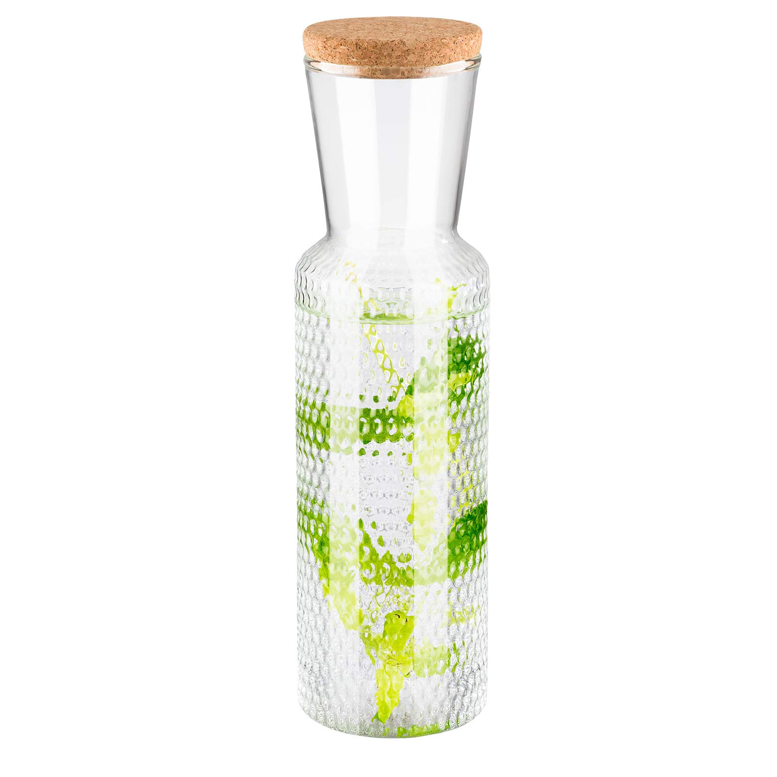 APS Glass Carafe Dots Glass Water Carafe Transparent Water Jug with Cork Lid Glass Jug 27 cm Height 0.7 L Volume
