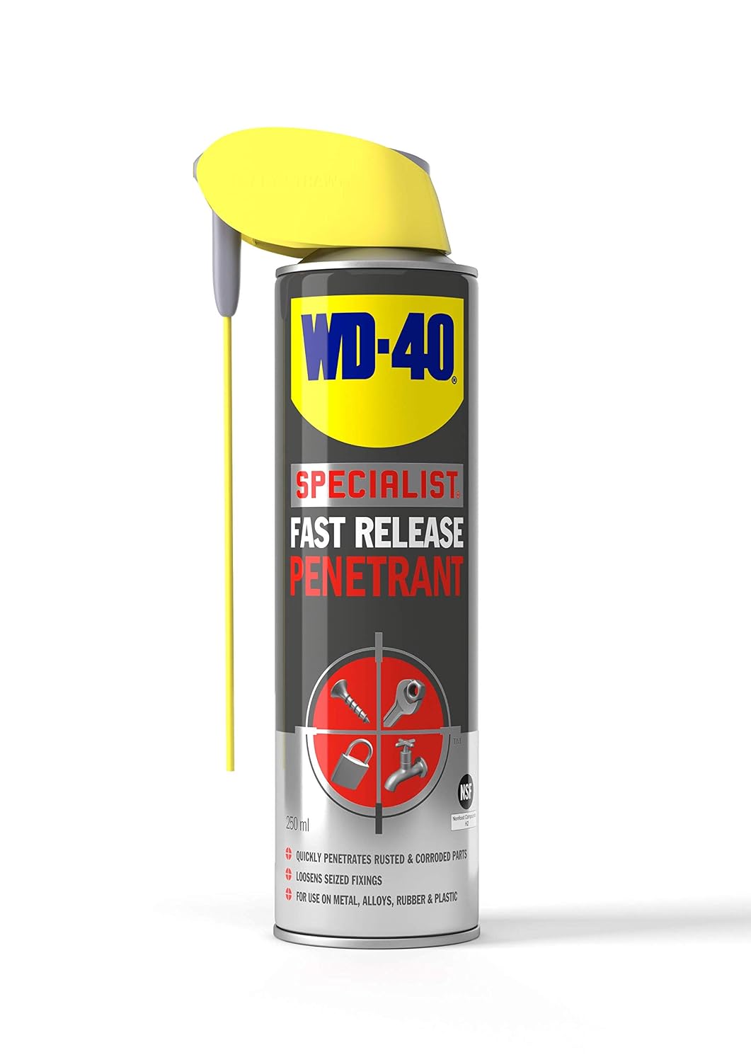 WD-40 Specialist Fast Release Penetrant Spray, 250ml, Rust Penetrating Oil Spray for Loosening Rusted Nuts & Bolts, Hinges