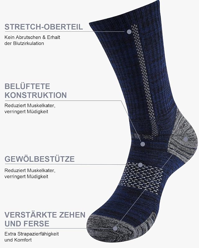 Baumwollsocken Herren, 5 Paar, gepolsterte Crew Socken Marine M — Foto 6 von 8