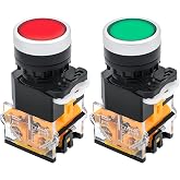 OELFFOW 2-Pack Red and Green Momentary Push Button Switches, 1NO 1NC | Self-Resetting DPST Switches, Ui 690V, Ith 10A, AC-15, DC-13 for Electrical and Electronic Applications