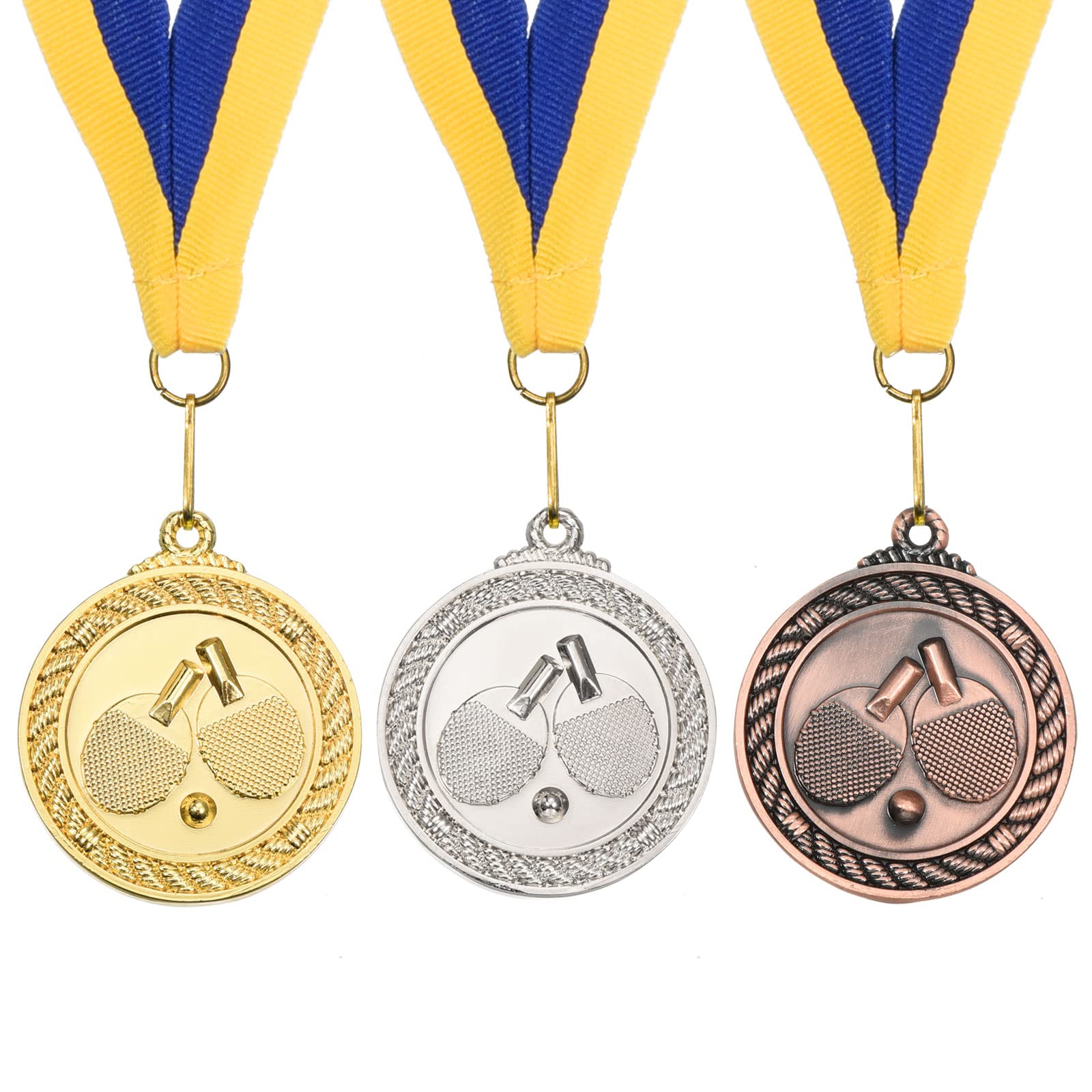 PATIKIL 2" Ping Pong Medals, 3 Pack Table Tennis Award Medals Set Gold Silver Bronze Medal with Ribbon Blue Yellow for Games Sports Competitions