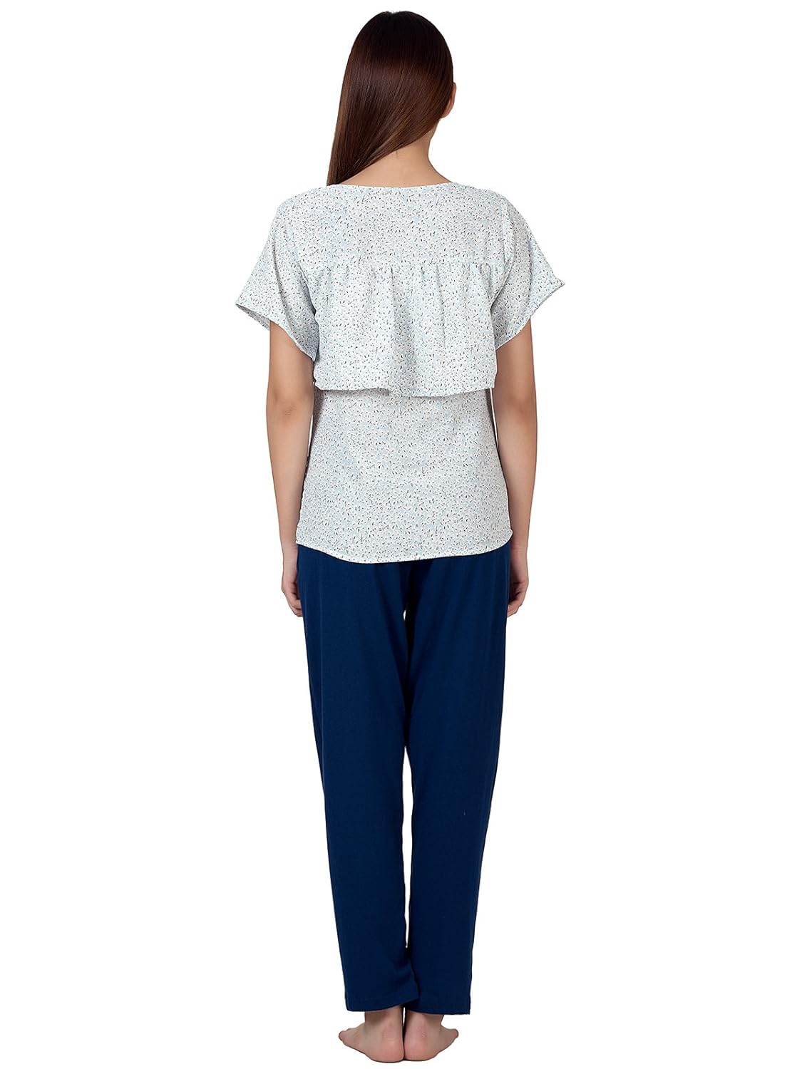 clovia women's crepe ruffled top & cotton rich pyjama