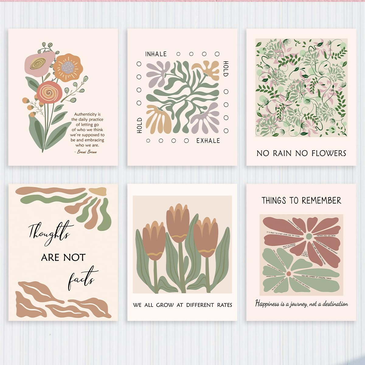 Photo 1 of 6 Pcs Mental Health Wall Art Prints, Inspirational Quotes Therapy Office Wall Art Decor, Sage Green Art Therapy Floral Aesthetic Room Decor, Positive Affirmation Gifts for Women, 8x10 Inch Unframed 3