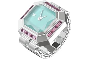 PASCAL Sofia Prism Cocktail Watch Ring for Women, Mini Timepiece with Lab-Grown Gemstones & Sapphire Crystal, Quartz Finger Watch with Expansion Band Fits US Ring Size 6–10