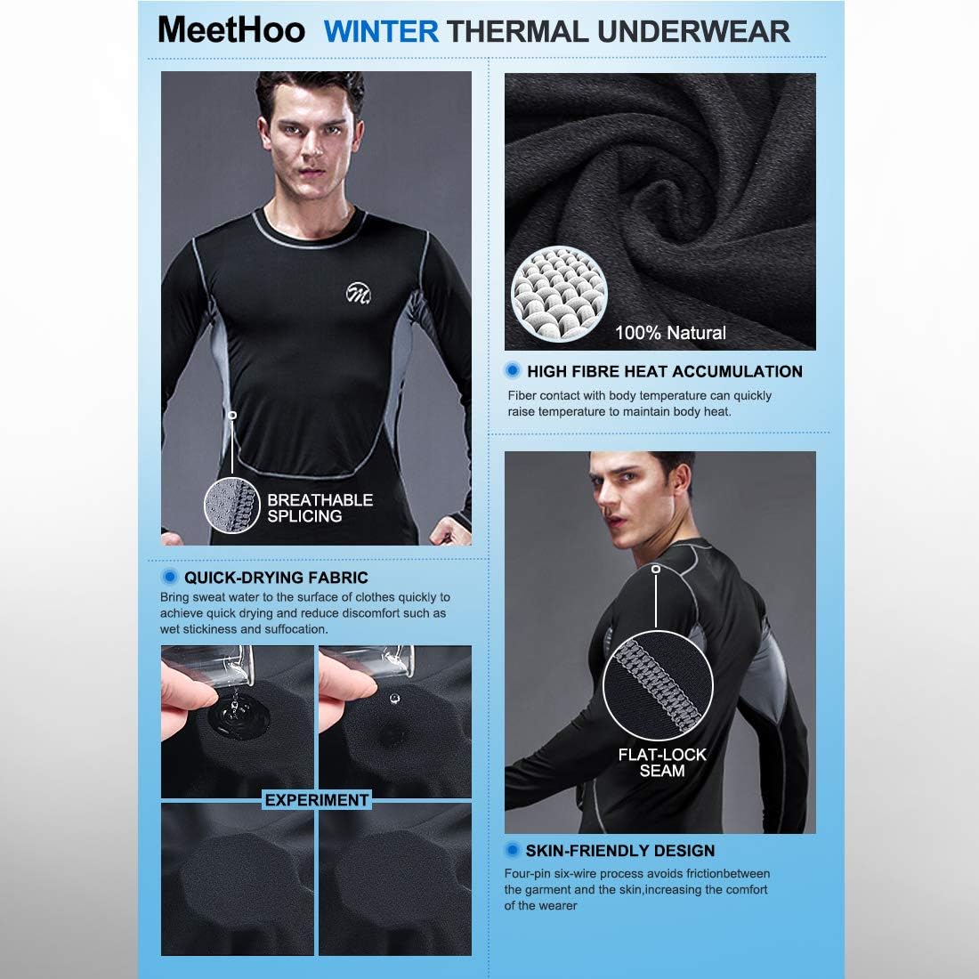 MeetHoo Men’s Thermal Underwear Set, Compression Base Layer Sports Long Johns Fleece Lined Winter Gear Running Skiing at  Men’s Clothing store