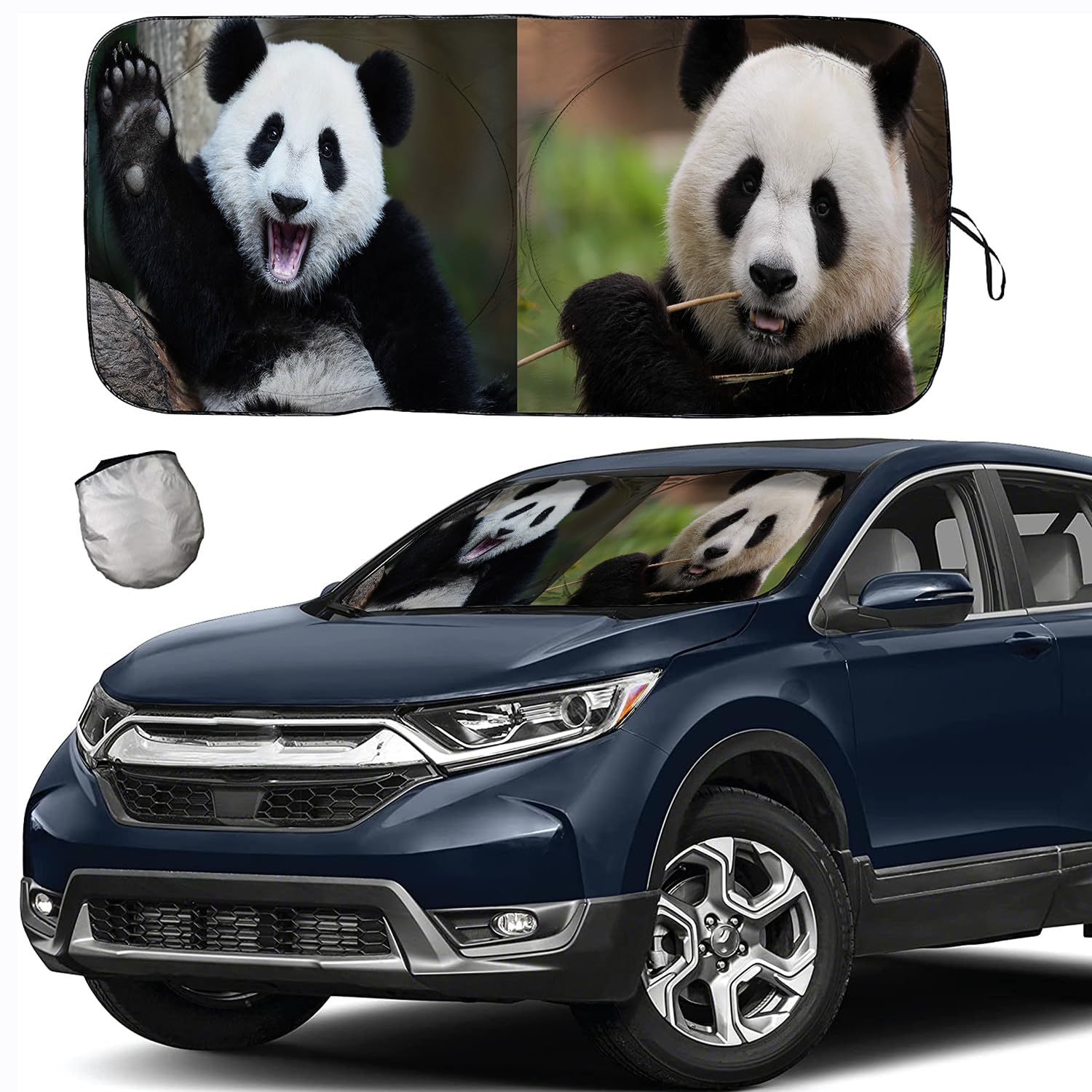 Photo 1 of [2026 Upgrade] TDCQQGQQ Cute Panda Windshield Sunshade for Car - Medium Size (46-64” Width x 34” Height) | UV Protection, Heat Insulation, Foldable Design for Maximum Front Windshield Coverage