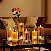 yshengood 6 Pcs Glass Hurricane Candle Holder Ribbed Glass Candle Holder - Elegant & Easy to Use, Perfect for Wedding, Holiday, Party Decor, Home and Event Essential