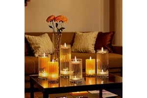 yshengood 6 Pcs Glass Hurricane Candle Holder Ribbed Glass Candle Holder - Elegant & Easy to Use, Perfect for Wedding, Holiday, Party Decor, Home and Event Essential