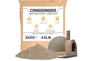 CONGGONGGO 44 LBS Refractory Mortar, 2600°F High Temperature Mortar for Masonry -Fire Refractory Cement Patch for Fireplace Brick, Fire Pit, Kiln, Forge & Pizza Oven Repair- No Heat Cure, Air Set Formula
