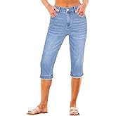 luvamia Capri Jeans for Women Trendy Mid Rise Distressed Raw Hem Casual Summer Stretchy Denim Capris Pants Relaxed Fit