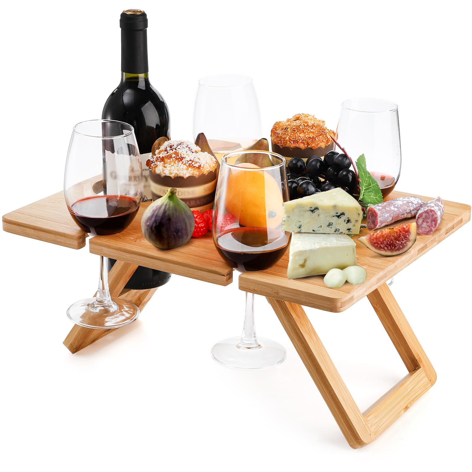Youeon Portable Wine Picnic Table with 5 Wine Glasses Holder, Foldable ...