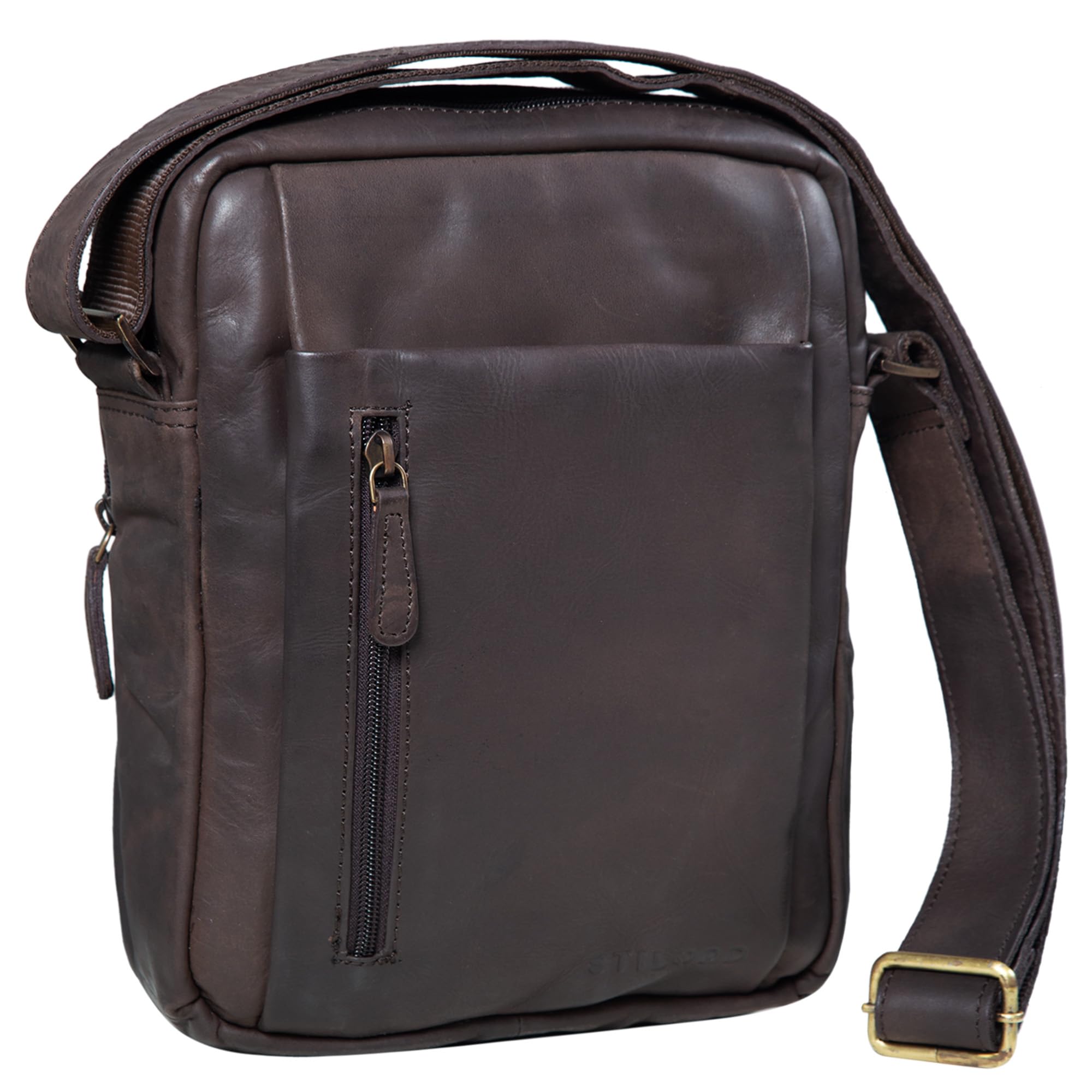 STILORD "Irving" Vintage Leather Bag Shoulder Cross Over Handbag Satcel for 10.1 Inch Tablet and iPad DIN A5 Small Messenger Bag Colour:Flat Dark Brown