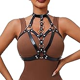 Punk Black Leather Chest Harness Women Fashion Adjustable Strap Body Harnesselt Waist Body Chain Belts,Club Party Caged Bra Harness,Rave Nightclub Belly Bra Jewelry Accessory for Girls