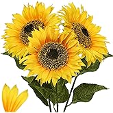 Large Sunflowers Artificial Flowers 8" Full Bloom Long Stem Artificial Sunflower 33" Tall Sun Flowers Giant Silk Sunflowers with Stem Fake Sunflower Floral Arrangement for Home Wedding Decoration