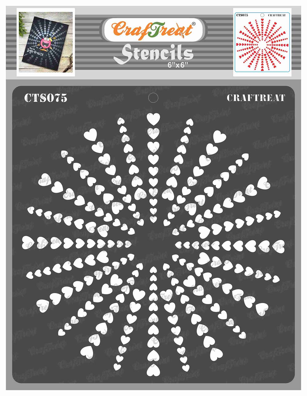 CrafTreat Heart Stencils for Painting on Wood, Wall, Tile, Canvas, Paper, Fabric and Floor - Heart Dart - 6x6 Inches - Reusable DIY Art and Craft Stencils - Heart Shape Stencil