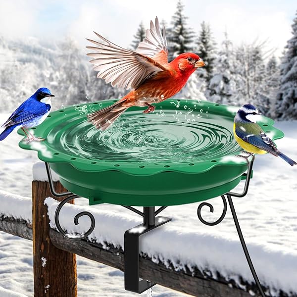 JVGOO HEATED BIRD BATH FOR DECK RAILING, POWERFUL...
