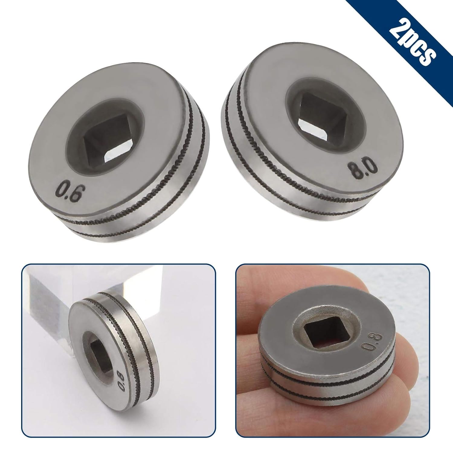 2pcs 0.6/0.8mm Wire Feed Drive Rollers Roll Wheels Knurled Groove 25mm