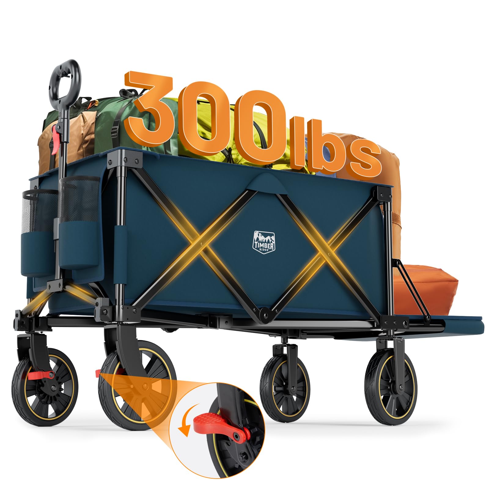 Timber Ridge 49" Collapsible Folding Wagon with Tailgate, 300lbs Heavy Duty Foldable Wagon with Wheels, 250L Capacity Portable Utility Cart for Outdoor Camping, Sports, Dogs, Blue Image