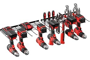 JUNNUJ 2 Pack Power Tool Organzier Wall Mount, Heavy Duty 8 Drill Holder, Garage Drill Storage Rack Utility Metal Tools Shelf with 6-Layer Slots for Screwdriver, Plier and Hammers Organization, Black