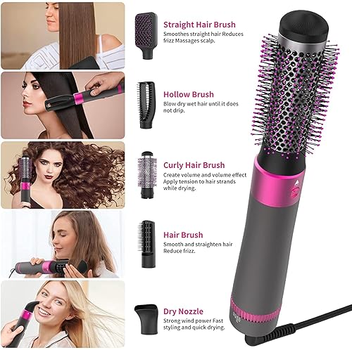 Canbrake 5-in-1 Hair Dryer Brush, 1200W, Black, Detachable and