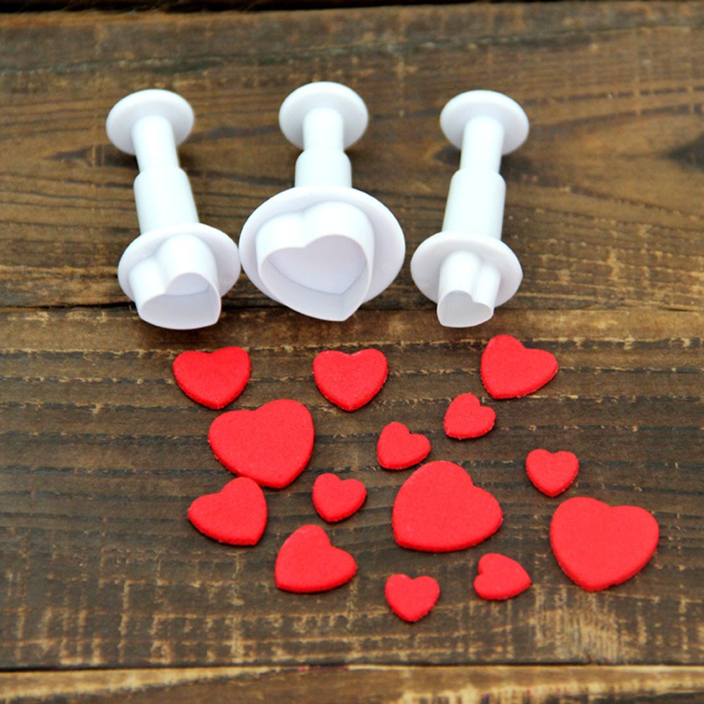 L-FENG-UK 3Pcs Heart Plunger Cutters for Fondant Icing - Heart Shaped Cookie Cutter Set for Cake Decorating, Sugar Craft & Clay - Easy Release Sugarcraft Mold Tools