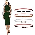 Set of 4 Womens Thin Belts SANSTHS Skinny Leather Belt with Gold Alloy Buckle
