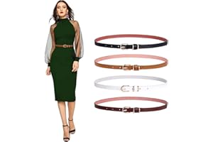 SANSTHS 4 Pack Women Thin Belts for Jeans Dresses Coats Skinny Women Belt with Gold Alloy Buckle
