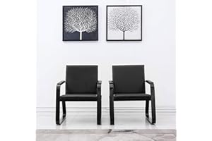 wonline 2Pcs Waiting Room Chair with Armrest Black PU Leather Office Furniture, Office Guest Seating Lobby Conference Reception Chairs for Airport Clinic Hospital Bank Salon Barber