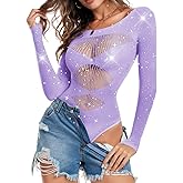 ChiaoLezhee Sparkly Rhinestone Bodysuit, Sexy Rave Outfits, Size Fit 0-16