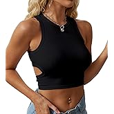 Dwnval Womens Summer Halter Tops Cutout Sleeveless Crewneck Racerback Ribbed Knitted Crop Tank Top