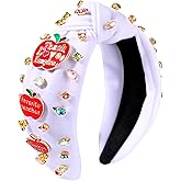 Teacher Headbands Accessories, Crystal Pearl Knotted Headband for Women Cute Book Pencil Teach Charms Embellished Jeweled Top Knot Headband, Teacher Appreciation Gifts (Pattern A)