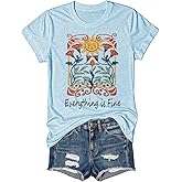 Everything is Fine Women's Sunflower Graphic T-Shirt - Summer Casual Short Sleeve, Soft Fabric Loose Fit Boho Top