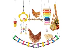 Longer Chain Chicken Toys for Coop Accessories 7PCS, Chicken Swing Ladder Perch roosts, Chicken Xylophone Mirror with Bells V
