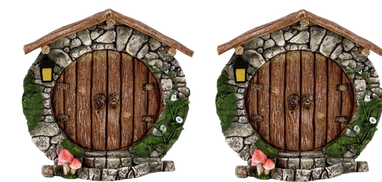 Jowxsx 2 Pcs Miniature Fairy Garden Door, Hand Painted Doors Believe Fairy House, That Open House, Garden Accessories for Home Outdoor Yard Tree Trunk, Yard Lawn Trees Decorat