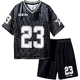 Floerns Boy's 2 Piece Outfit V Neck Number Jersey Shirts with Track Shorts Set