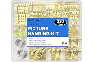 FUZANWJ 330pcs Picture Hangers Kit - Holds 10-75lbs, With Hanging Wire, Ring Hooks, D Rings, Sawtooth Hangers for Frame, Canvas, Mirror Decoration