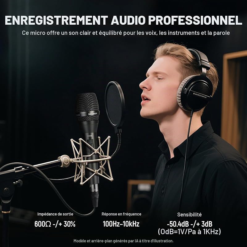 DM01 Microphone Dynamique Cardioïde avec Câble XLR pour Podcast,Chant,PC,Jeux,Streaming,Studio,Chant,Discours,Performances en Direct,Impédance 600Ω+/- 30%,Plage de fréquences 100Hz-10KHz