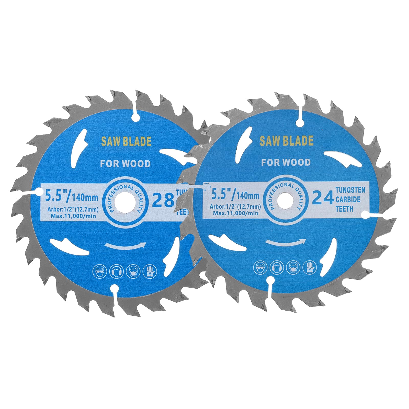 Kozelo 2pcs Circular Saw Blade - [5-1/2-inch x 24/28 Teeth x 1/2-inch Arbor] Circular Metal Cutting Blade for Woodworking Plastic Use, 0.09-inch Kerf
