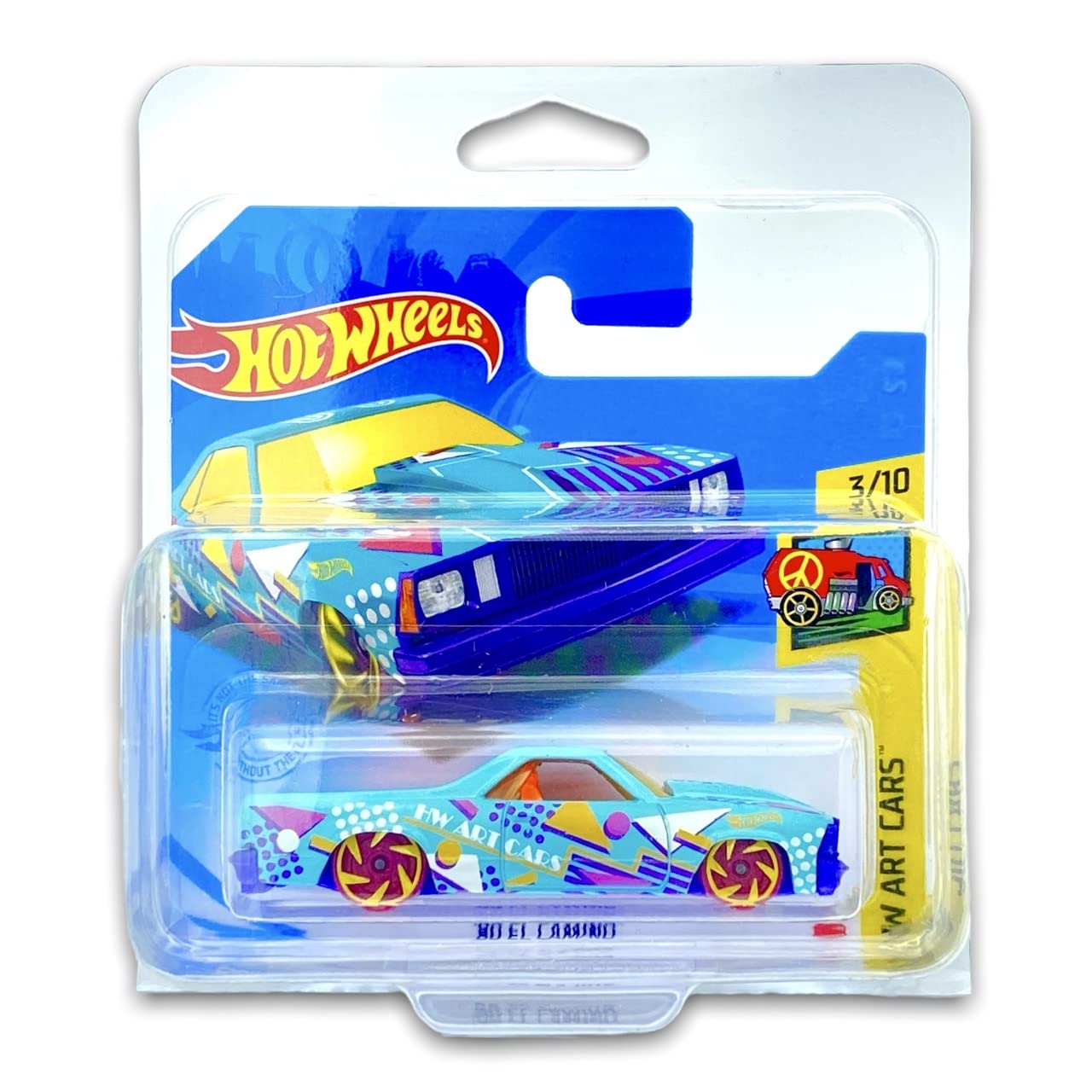 Hot Wheels '80 El Camino (Turquoise/Orange/Purple) 3/10 HW Art Cars 2021-44/250 (Short Card) *** COMES IN A KLAS CAR KEEPER PROTECTIVE COLLECTORS CASE *** GTB96