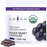 KOYAH - Organic Maqui Berry Capsules - Freeze-Dried, Whole-Berry, 600 mg, Vegan, Gluten-Free, Non-GMO. Eye Health Support. Antioxidant Support. 60 Capsules