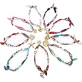 Huquary 9 Sets Scarf Necklace with Charm for Women Silk Bandana Necklace Choker Jewelry for Adult Teacher Lady Birthday Valentines Mothers Day Gift